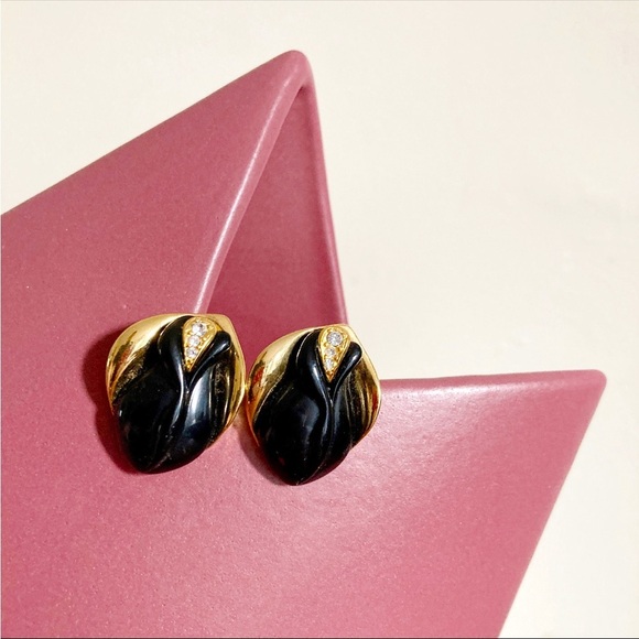 Avon Jewelry - Vintage 1980's KJL for AVON Black Midnight Rose Post Earrings | Bloom After Dark